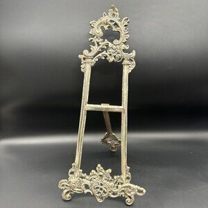 Vintage Rocco Style Silver Metal Ornate Floral Easel Large